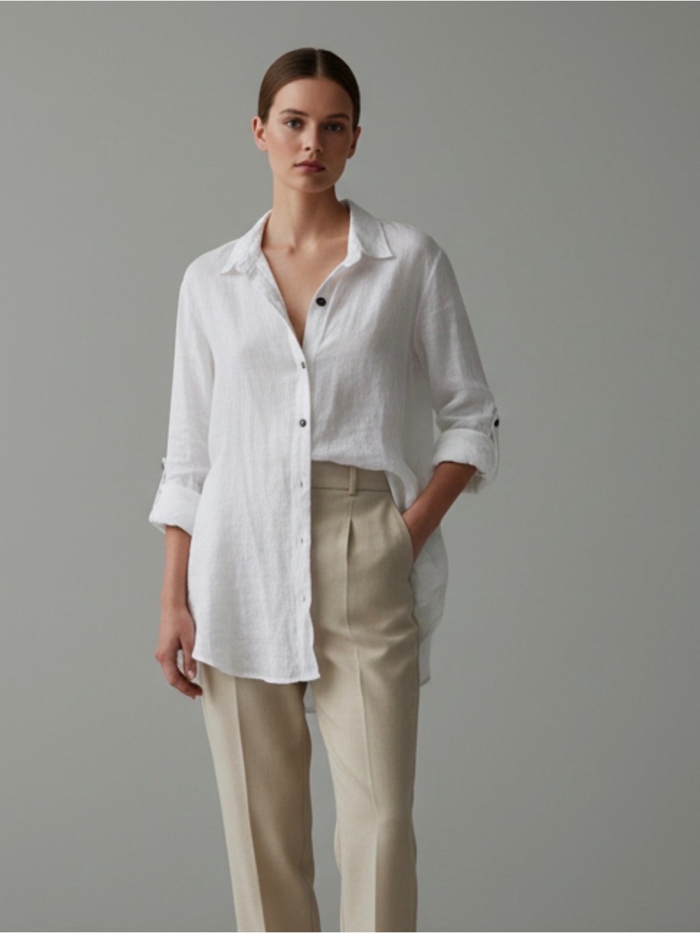 Made in Italy 100% linen Classic White Linen Button-Up Shirt